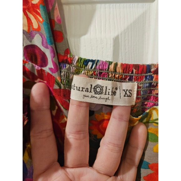 Natural Life Tricia Mini Dress XS Rainbow Calico Floral Smocked Back Boho - Picture 3 of 5